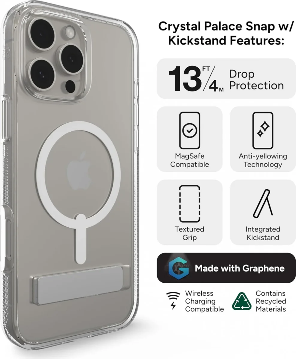 ZAGG Crystal Palace Snap Kickstand iPhone 16 Pro Max Hoesje MagSafe Transparant afbeelding 5