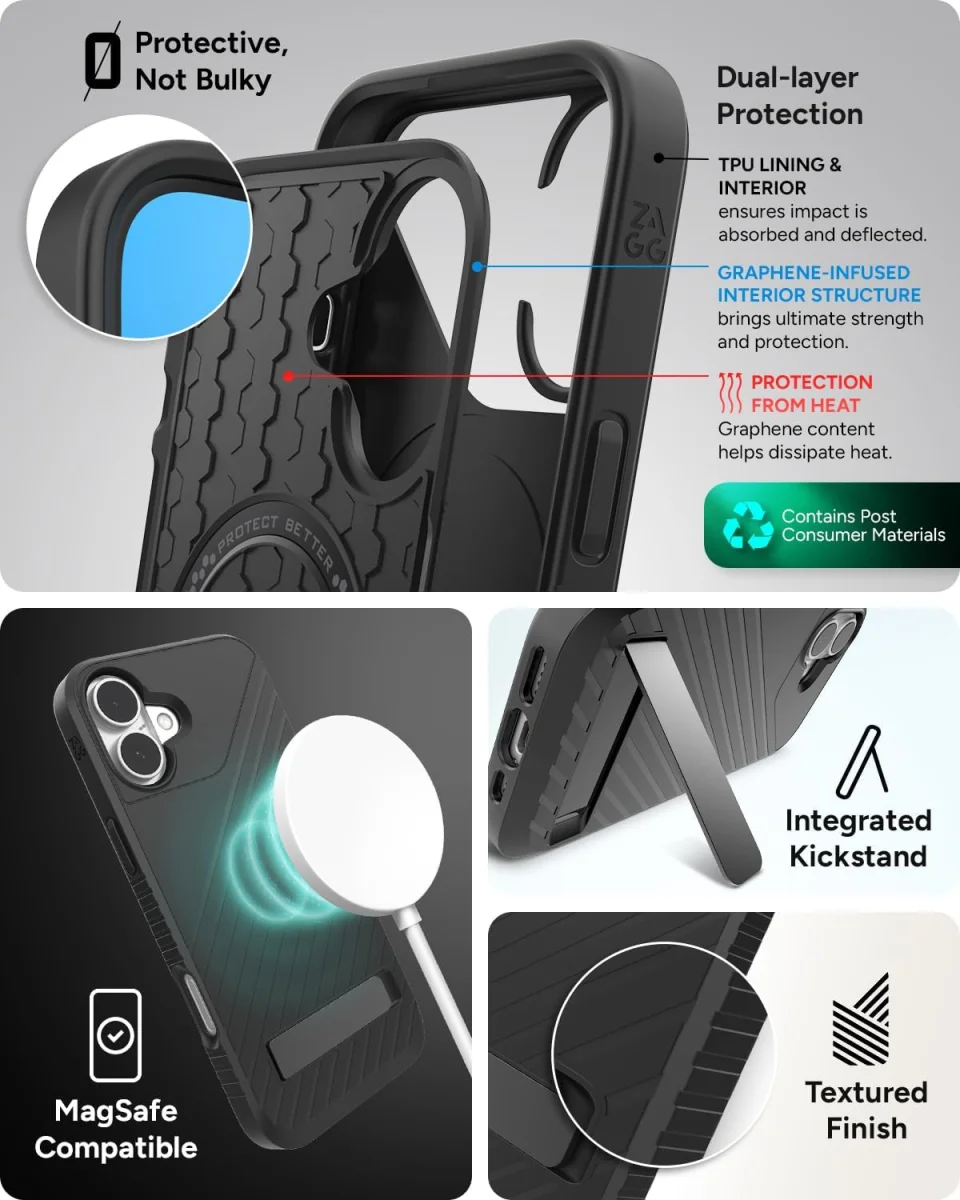 ZAGG Denali Snap Kickstand iPhone 16 Hoesje MagSafe Zwart afbeelding 3