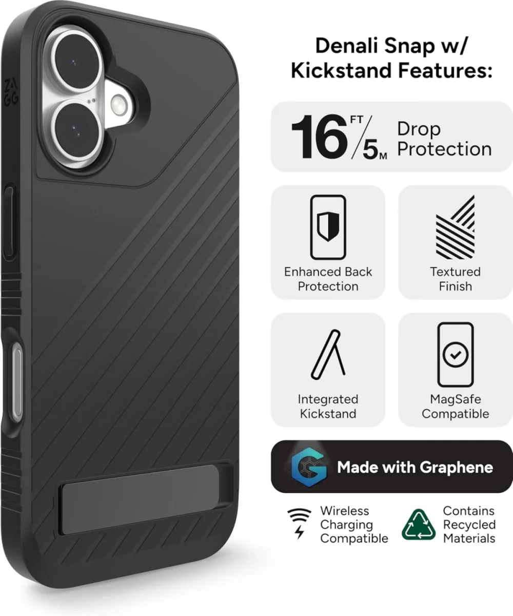 ZAGG Denali Snap Kickstand iPhone 16 Hoesje MagSafe Zwart afbeelding 4