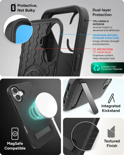 ZAGG Denali Snap Kickstand iPhone 16 Hoesje MagSafe Zwart afbeelding 3