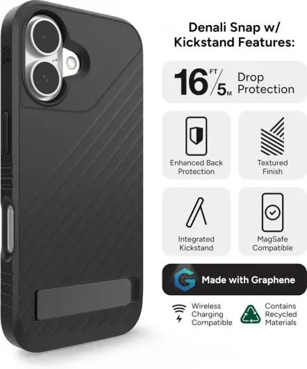ZAGG Denali Snap Kickstand iPhone 16 Hoesje MagSafe Zwart afbeelding 4
