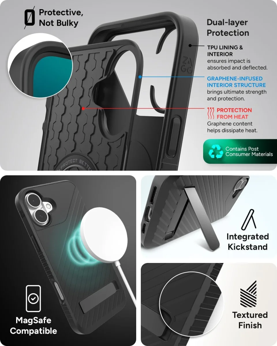 ZAGG Denali Snap Kickstand iPhone 16 Plus Hoesje MagSafe Zwart afbeelding 3
