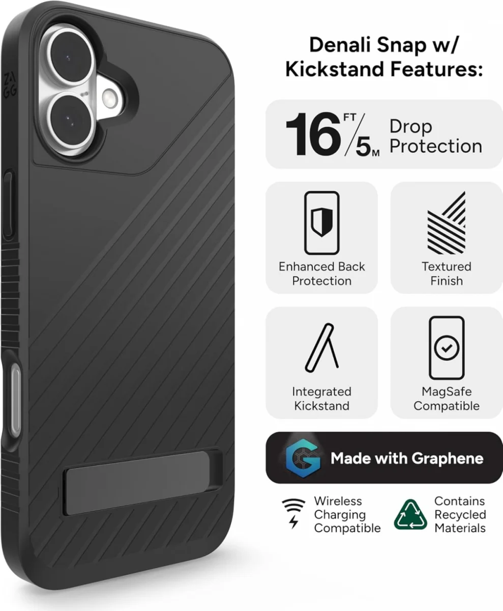 ZAGG Denali Snap Kickstand iPhone 16 Plus Hoesje MagSafe Zwart afbeelding 4