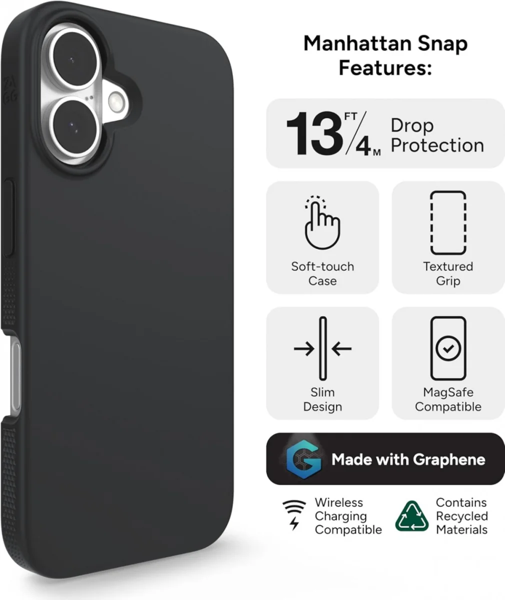 ZAGG Manhattan Snap Apple iPhone 16 Hoesje MagSafe Back Cover Zwart afbeelding 4
