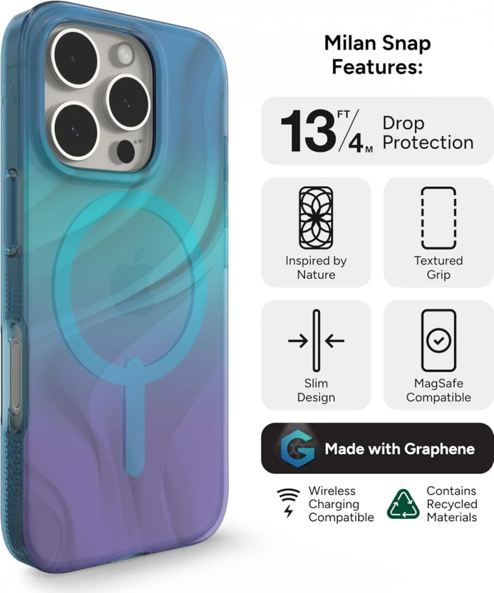 ZAGG Milan Snap iPhone 16 Pro Hoesje MagSafe Back Cover Deep Aurora afbeelding 6