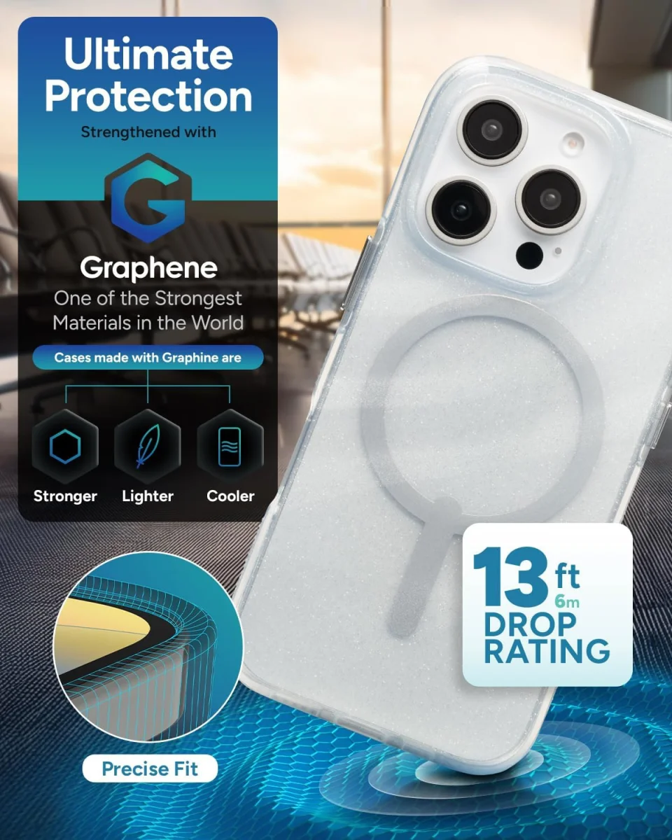 ZAGG Milan Snap iPhone 16 Pro Hoesje MagSafe Back Cover Swirl Glitter afbeelding 3