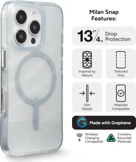 ZAGG Milan Snap iPhone 16 Pro Hoesje MagSafe Back Cover Swirl Glitter afbeelding 7