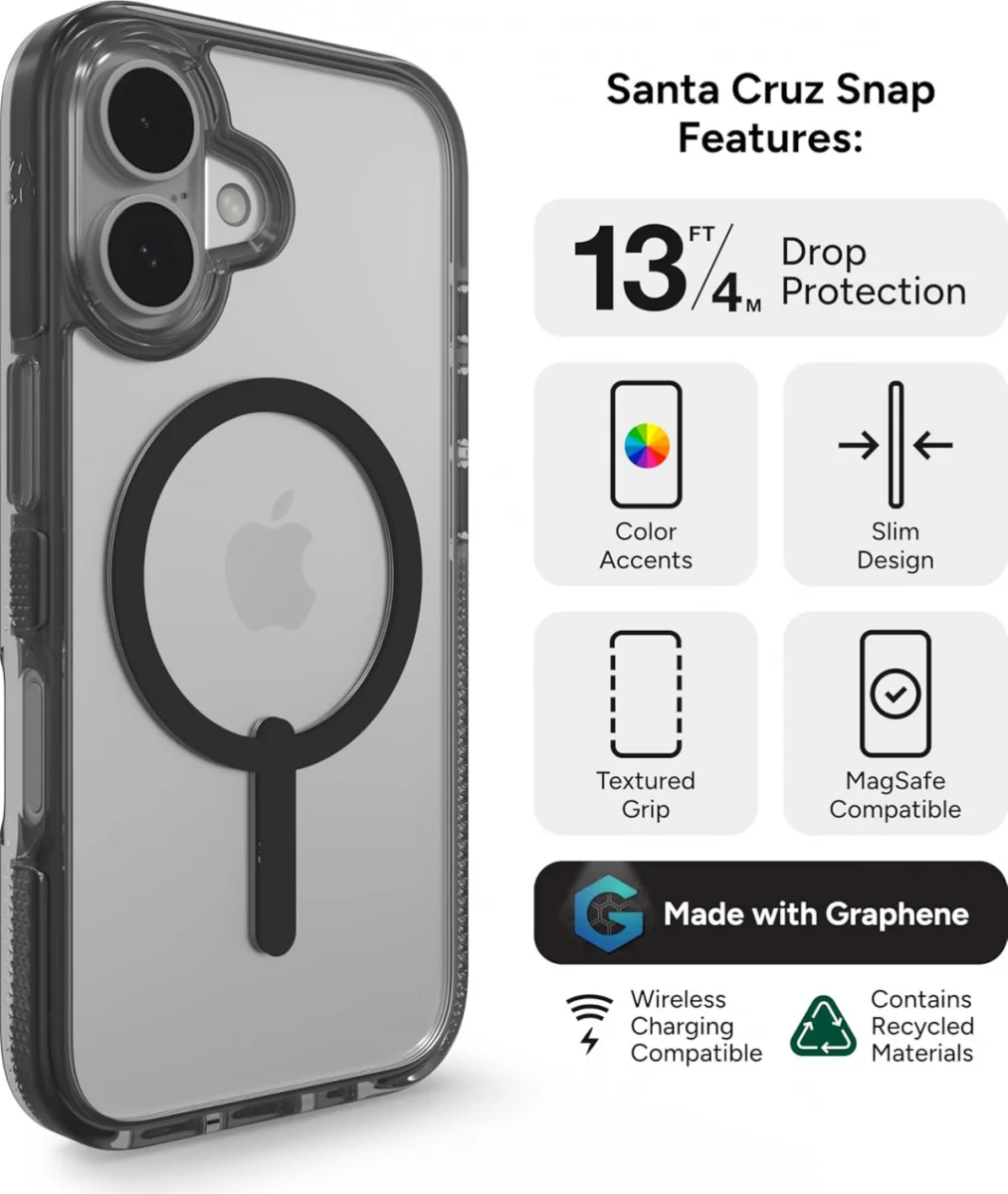 ZAGG Santa Cruz Snap Apple iPhone 16 Hoesje MagSafe Back Cover Zwart afbeelding 4