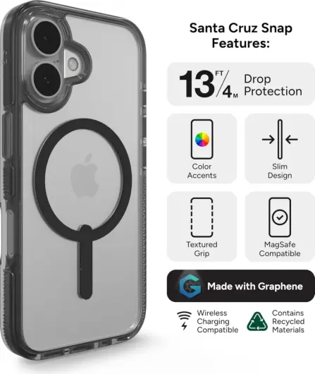 ZAGG Santa Cruz Snap Apple iPhone 16 Hoesje MagSafe Back Cover Zwart afbeelding 4