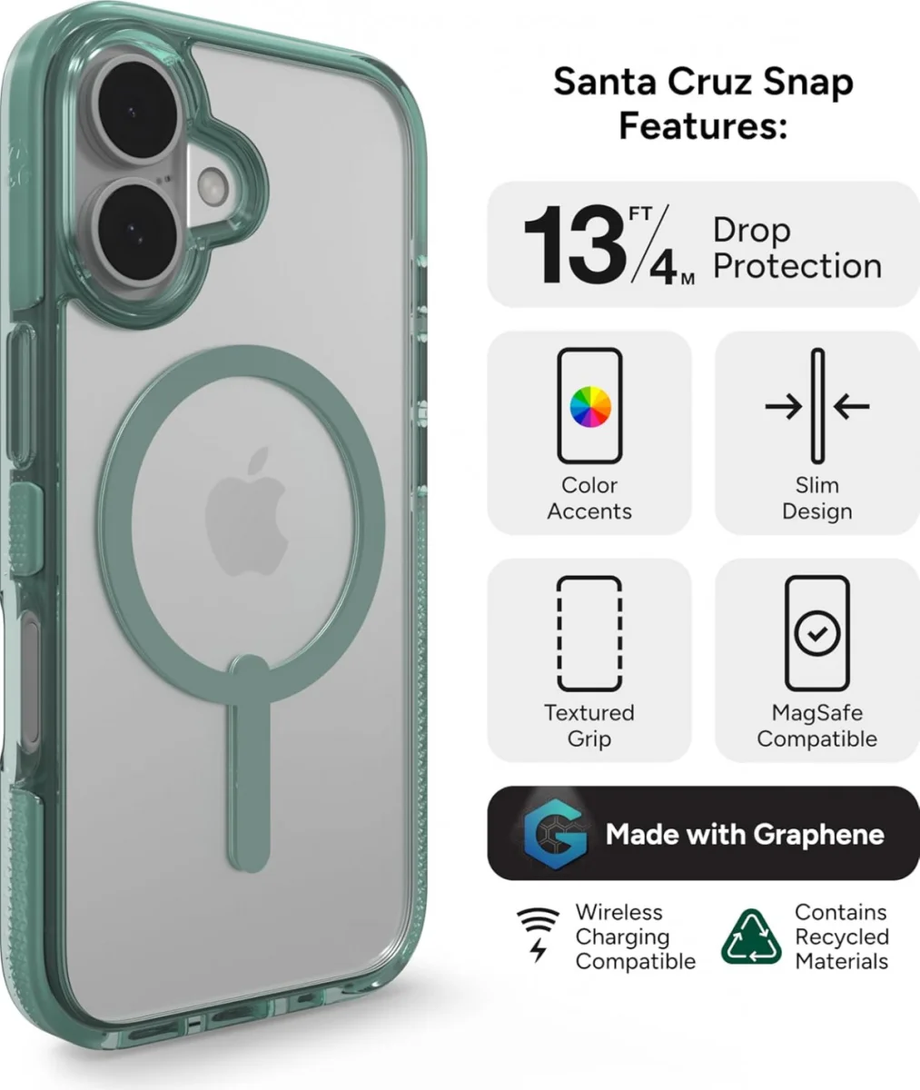 ZAGG Santa Cruz Snap Apple iPhone 16 Hoesje MagSafe Back Cover Groen afbeelding 4
