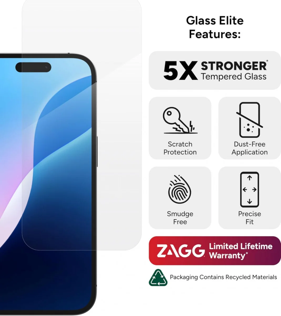 ZAGG InvisibleShield Glass Elite Apple iPhone 16 / 15 Screen Protector afbeelding 5