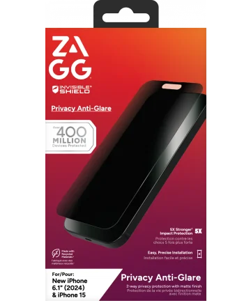 ZAGG InvisibleShield Glass Elite Privacy Anti-Glare iPhone 16 / 15 Protector Screen Protectors