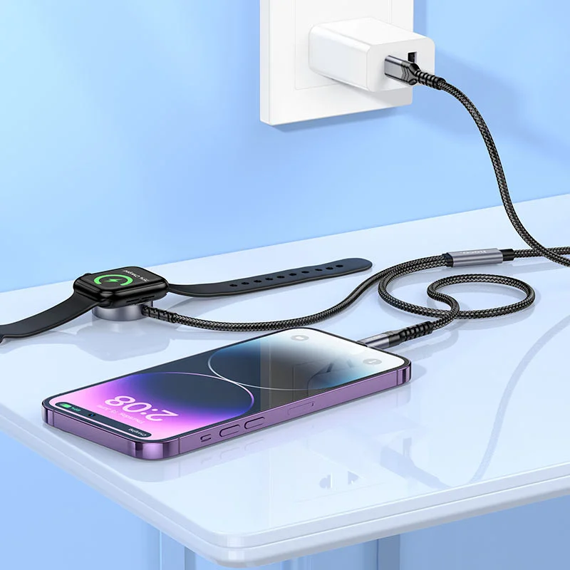 Hoco 2-in-1 - 20W PD USB-C naar Lightning + Magnetische Apple Watch Kabel 1.2M afbeelding 5