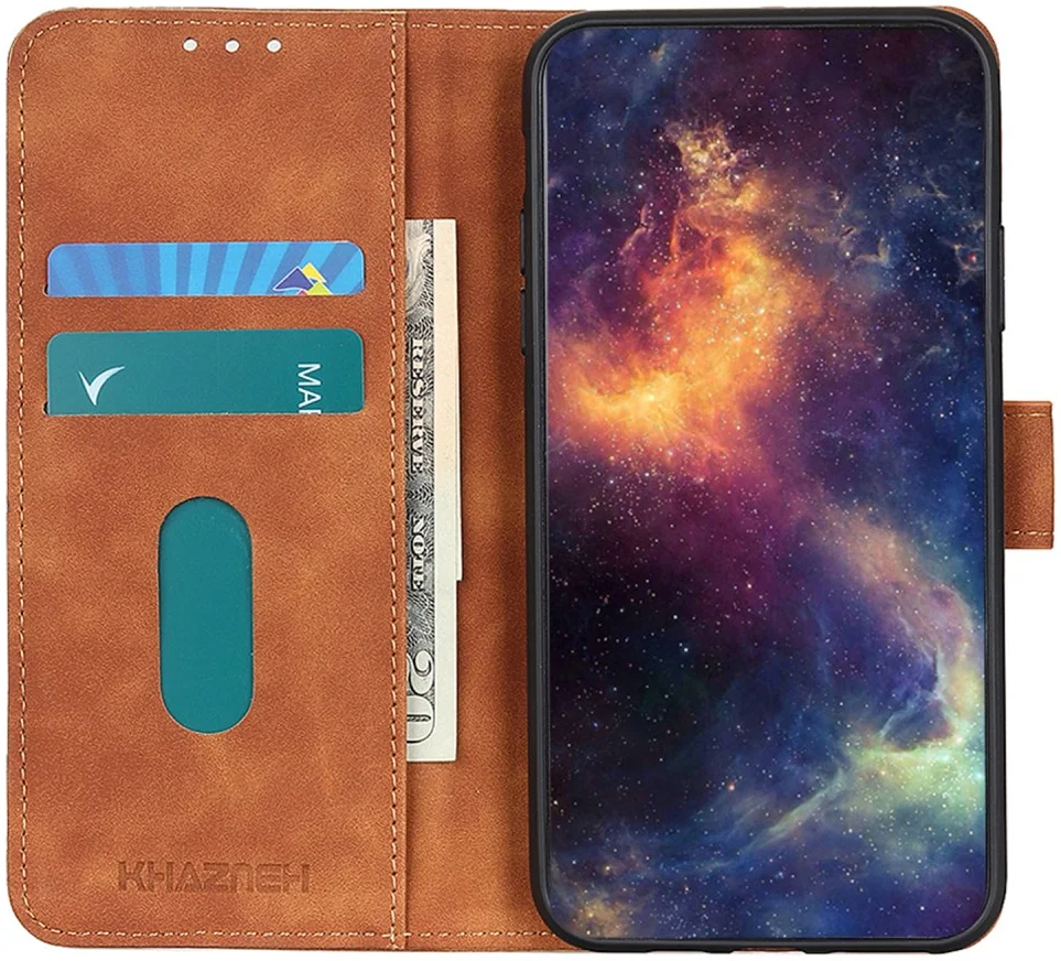 KHAZNEH Xiaomi Poco F6 Hoesje Retro Wallet Book Case Bruin afbeelding 1