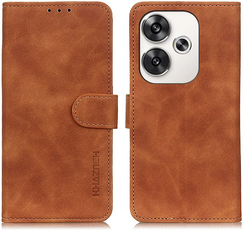 KHAZNEH Xiaomi Poco F6 Hoesje Retro Wallet Book Case Bruin afbeelding 2