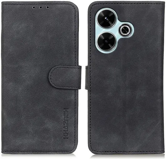 KHAZNEH Xiaomi Redmi 13 4G / Poco M6 Hoesje Retro Wallet Book Case Zwart afbeelding 2