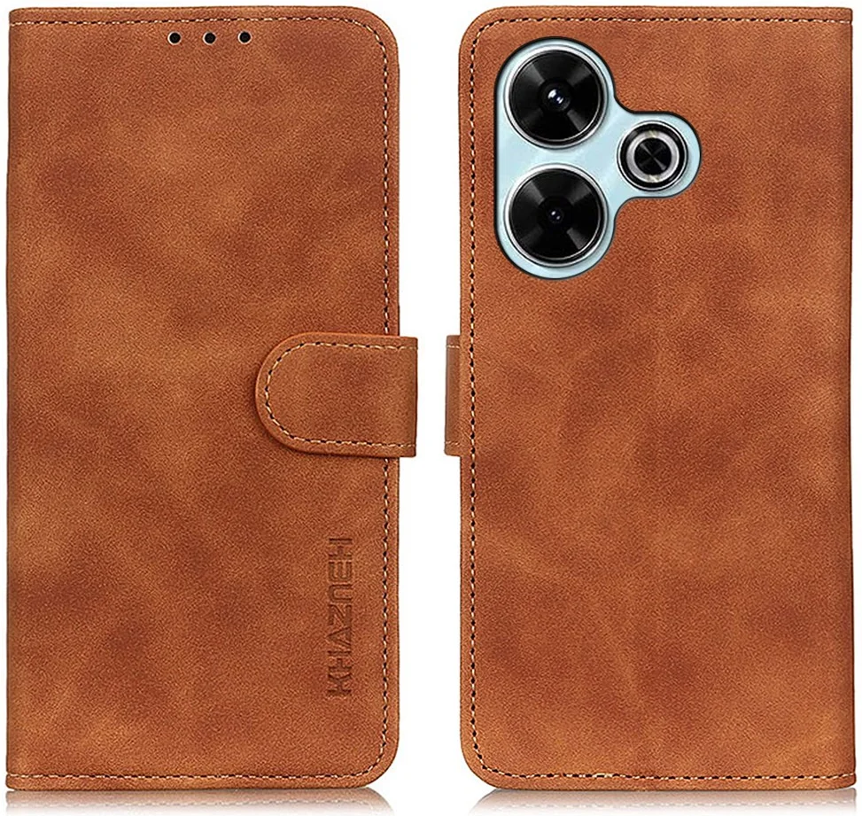 KHAZNEH Xiaomi Redmi 13 4G / Poco M6 Hoesje Retro Wallet Book Case Bruin afbeelding 2