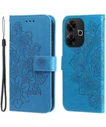 Xiaomi Redmi 13 4G / Poco M6 Hoesje Bloemen Book Case met Pasjeshouder Blauw