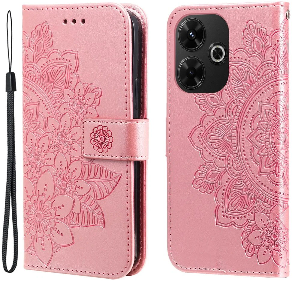 Xiaomi Redmi 13 4G / Poco M6 Hoesje Bloemen Book Case met Pasjeshouder Roze afbeelding 2