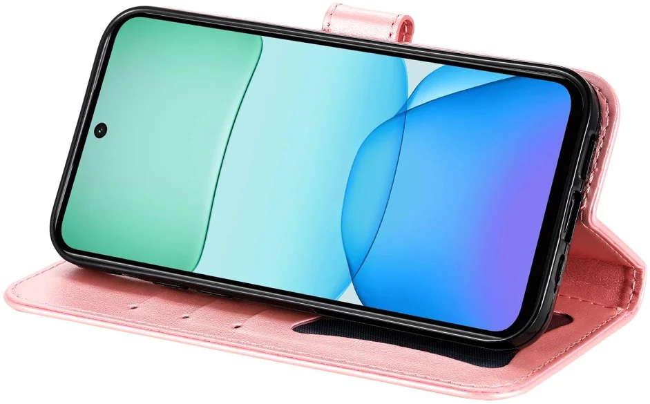 Xiaomi Redmi 13 4G / Poco M6 Hoesje Bloemen Book Case met Pasjeshouder Roze afbeelding 4