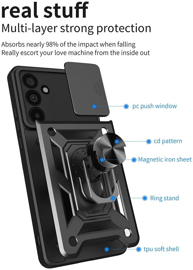 Samsung Galaxy M55 Hoesje met Camera Slider en Kickstand Ring Zwart afbeelding 9