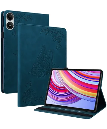 Xiaomi Redmi Pad Pro / Poco Pad Hoes Tri-Fold Book Case Vlinder Print Blauw Hoesjes