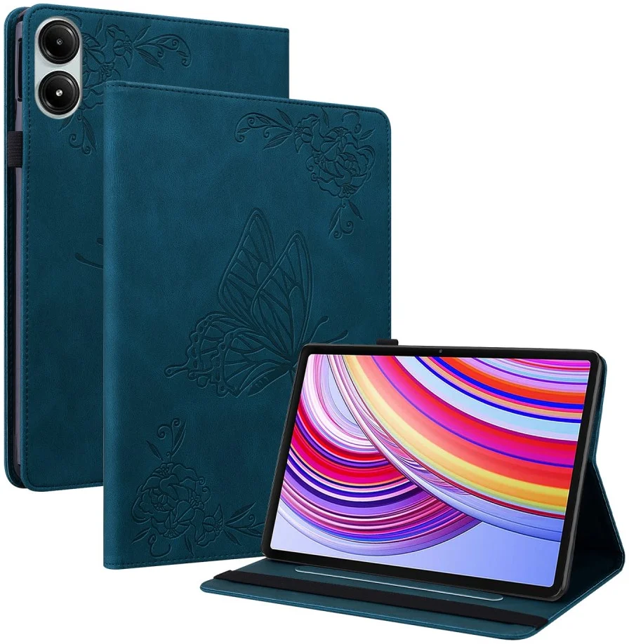 Xiaomi Redmi Pad Pro / Poco Pad Hoes Tri-Fold Book Case Vlinder Print Blauw afbeelding 1