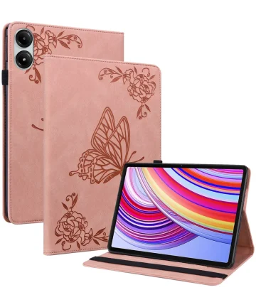 Xiaomi Redmi Pad Pro / Poco Pad Hoes Tri-Fold Book Case Vlinder Print Roze Hoesjes