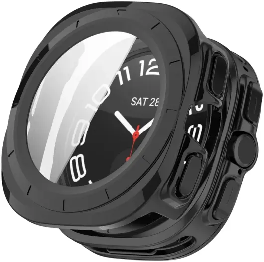 Samsung Galaxy Watch Ultra Hoesje - Bumper Case met Tempered Glass - Zwart afbeelding 1