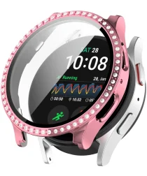 Samsung Galaxy Watch 7 40MM Hoesje - Case met Tempered Glass - Rhinestone Roze