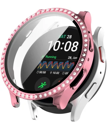 Samsung Galaxy Watch 7 40MM Hoesje - Case met Tempered Glass - Rhinestone Roze Cases