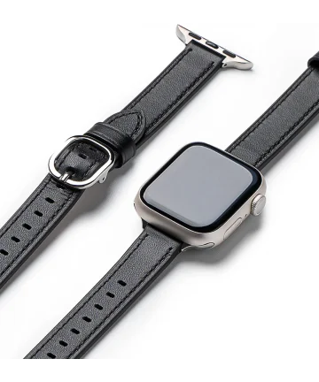 Ringke Leather One Slim - Apple Watch 1-10/SE - 38/40/41/42MM Bandje - Zwart Bandjes