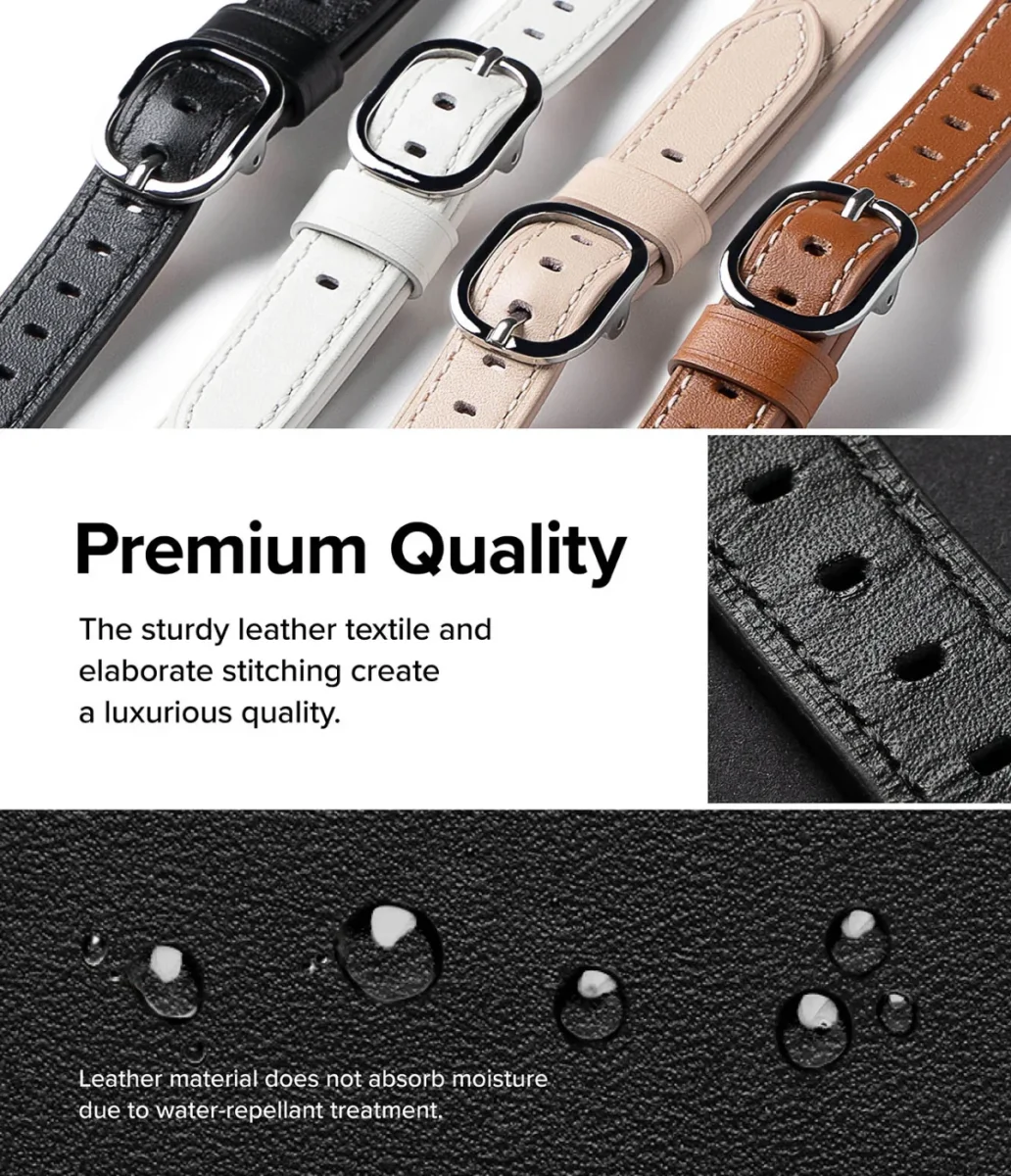 Ringke Leather One Slim - Apple Watch 1-10/SE - 38/40/41/42MM Bandje - Zwart afbeelding 3