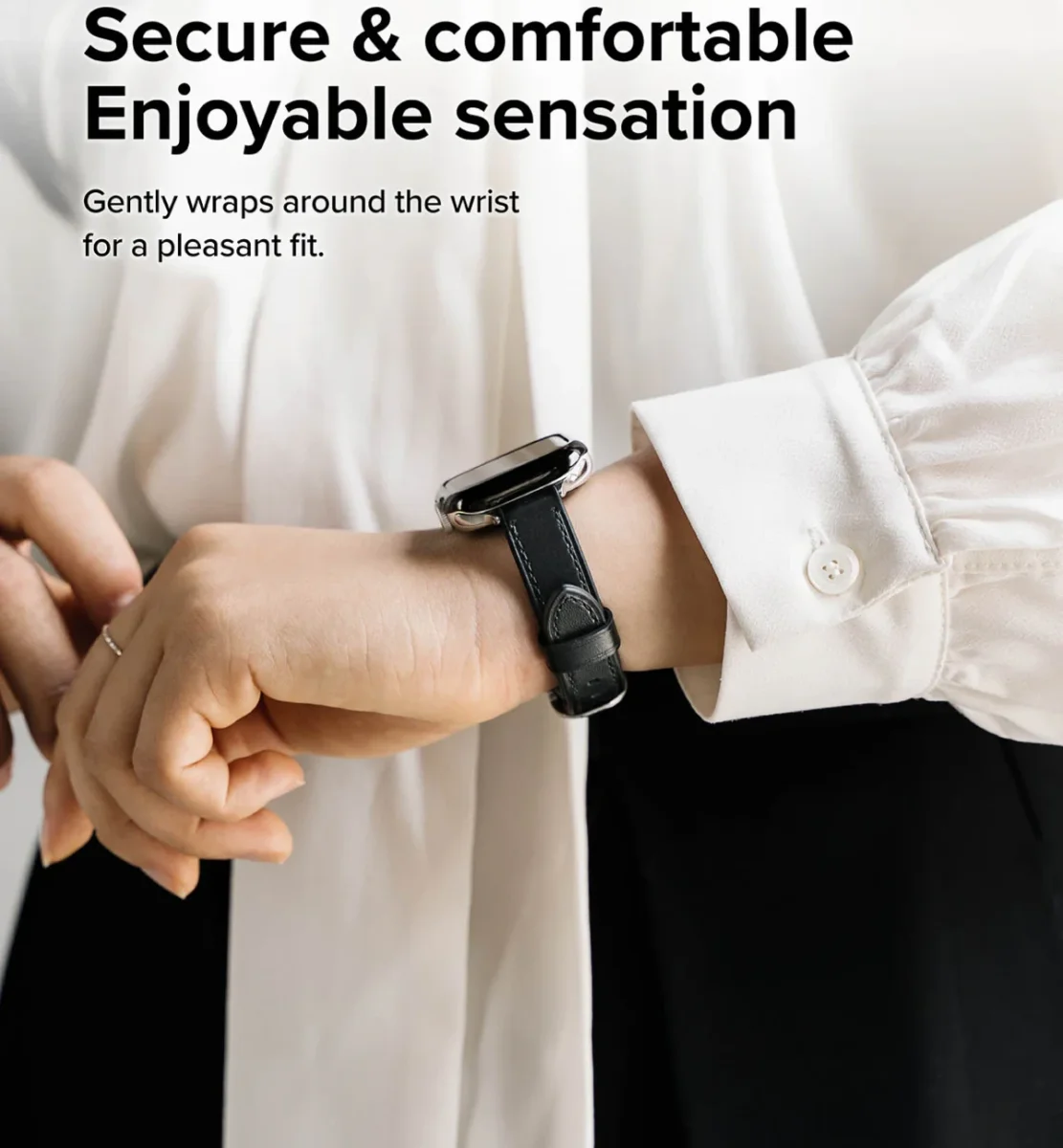 Ringke Leather One Slim - Apple Watch 1-10/SE - 38/40/41/42MM Bandje - Zwart afbeelding 4