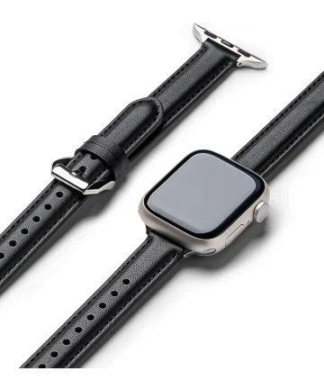 Ringke Leather One Padded Band - Apple Watch 1-10/SE - 38/40/41/42MM - Zwart Bandjes