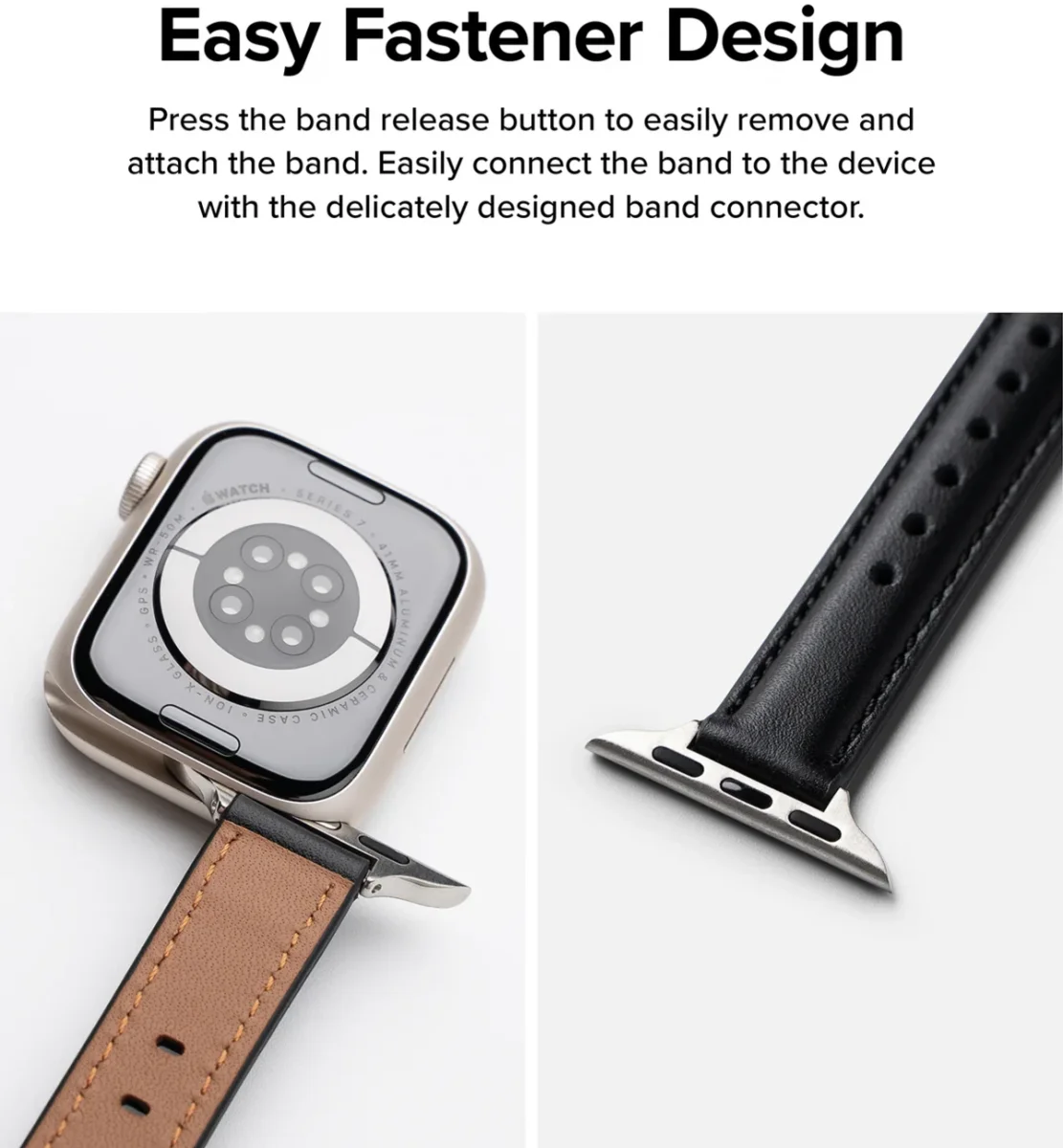 Ringke Leather One Padded Band - Apple Watch 1-10/SE - 38/40/41/42MM - Zwart afbeelding 4