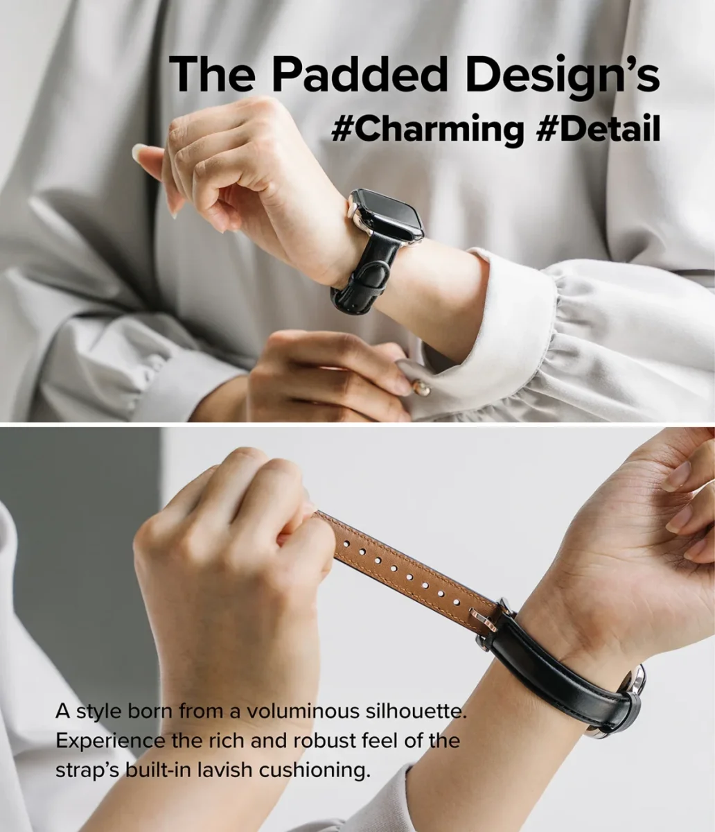 Ringke Leather One Padded Band - Apple Watch 1-10/SE - 38/40/41/42MM - Zwart afbeelding 6
