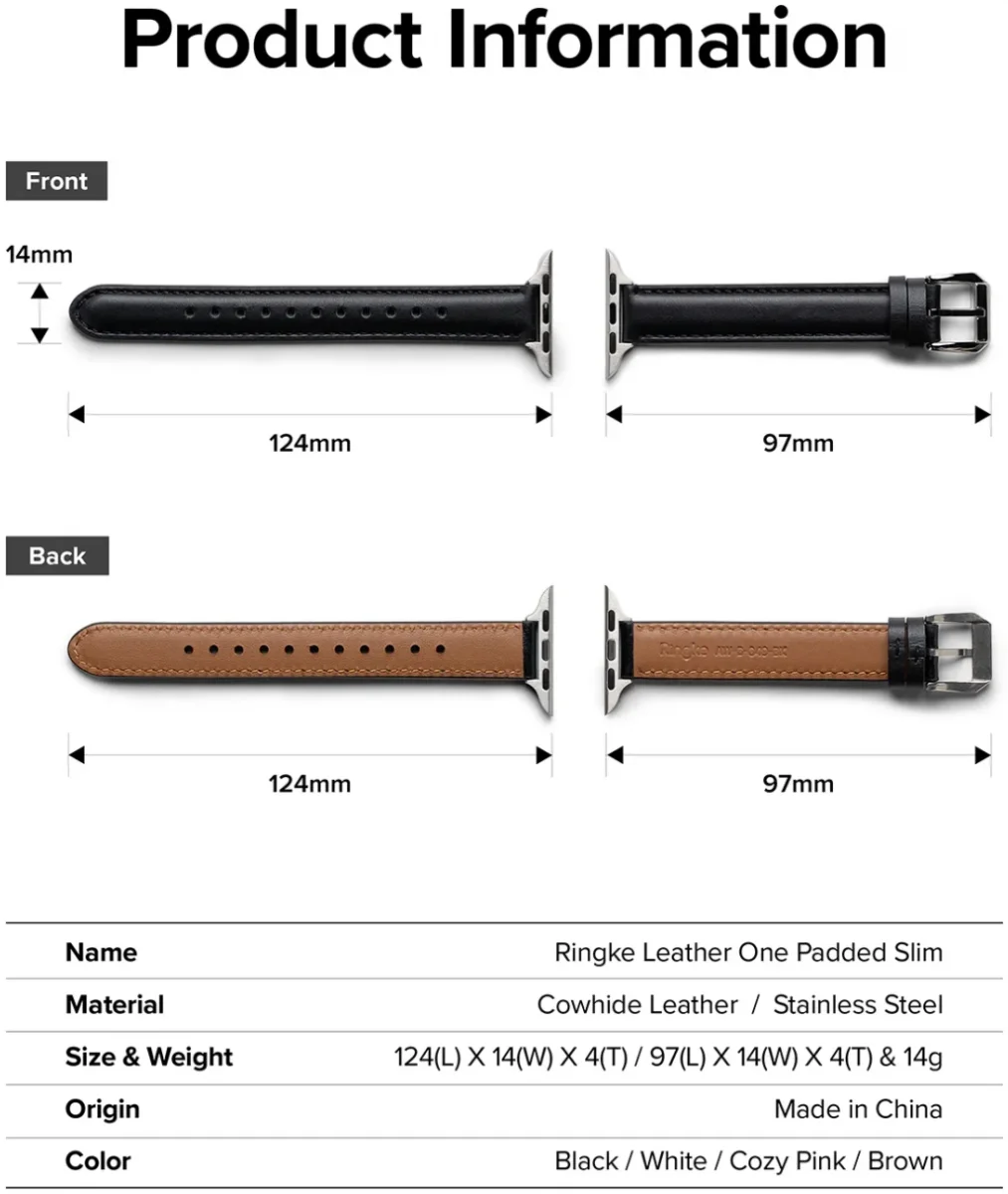 Ringke Leather One Padded Band - Apple Watch 1-10/SE - 38/40/41/42MM - Zwart afbeelding 8