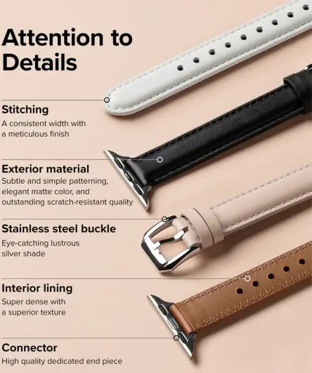 Ringke Leather One Padded Band - Apple Watch 1-10/SE - 38/40/41/42MM - Zwart afbeelding 7