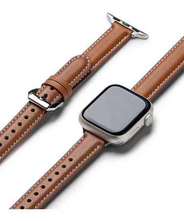 Ringke Leather One Padded Band - Apple Watch 1-10/SE - 38/40/41/42MM - Bruin Bandjes