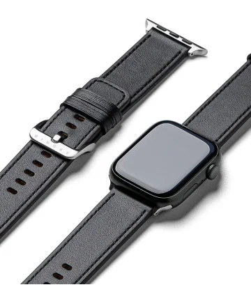 Ringke Leren Basic Bandje - Apple Watch 1-10/SE/Ultra - 49/46/45/44/42MM - Zwart Bandjes