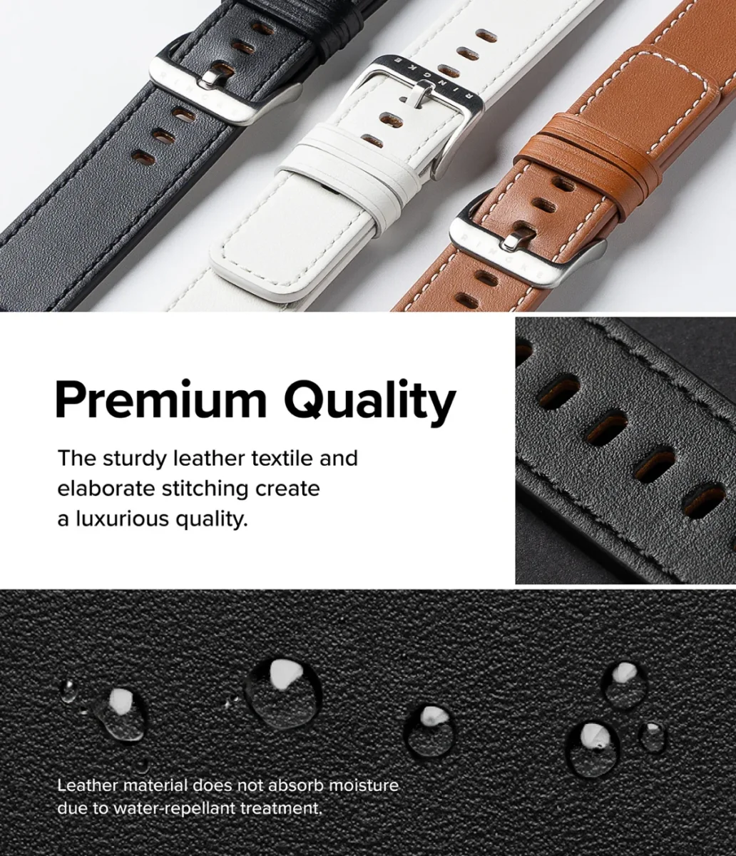 Ringke Leren Basic Bandje - Apple Watch 1-10/SE/Ultra - 49/46/45/44/42MM - Zwart afbeelding 3