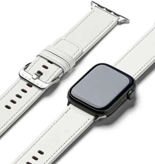 Ringke Leren Basic Bandje - Apple Watch 1-10/SE/Ultra - 49/46/45/44/42MM - Wit afbeelding 1