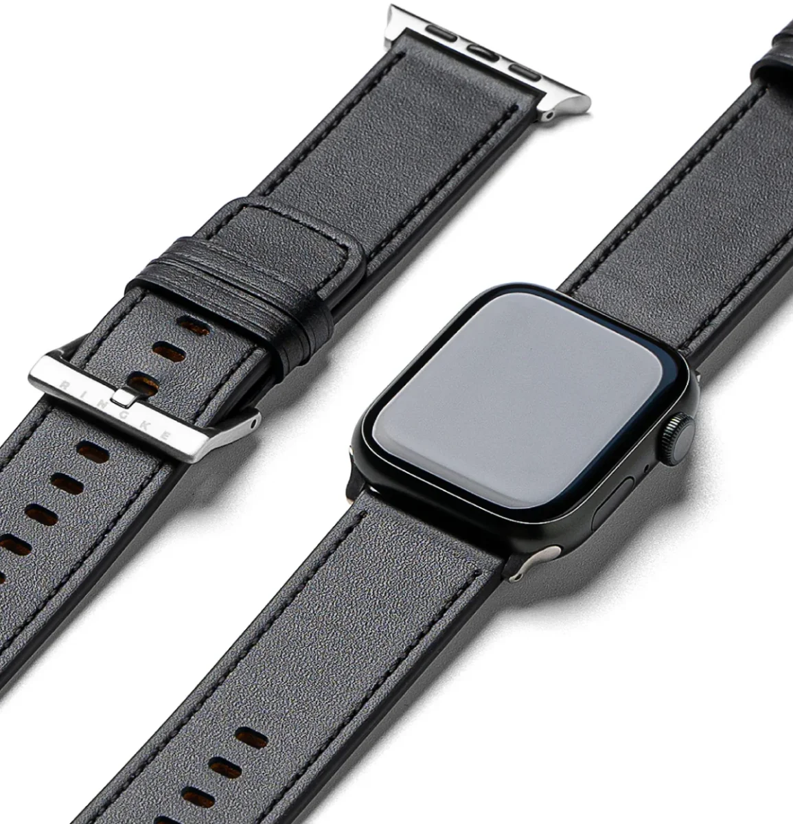 Ringe Leather Bold - Apple Watch 1-10/SE/Ultra Bandje - 49/46/45/44/42MM - Zwart afbeelding 1
