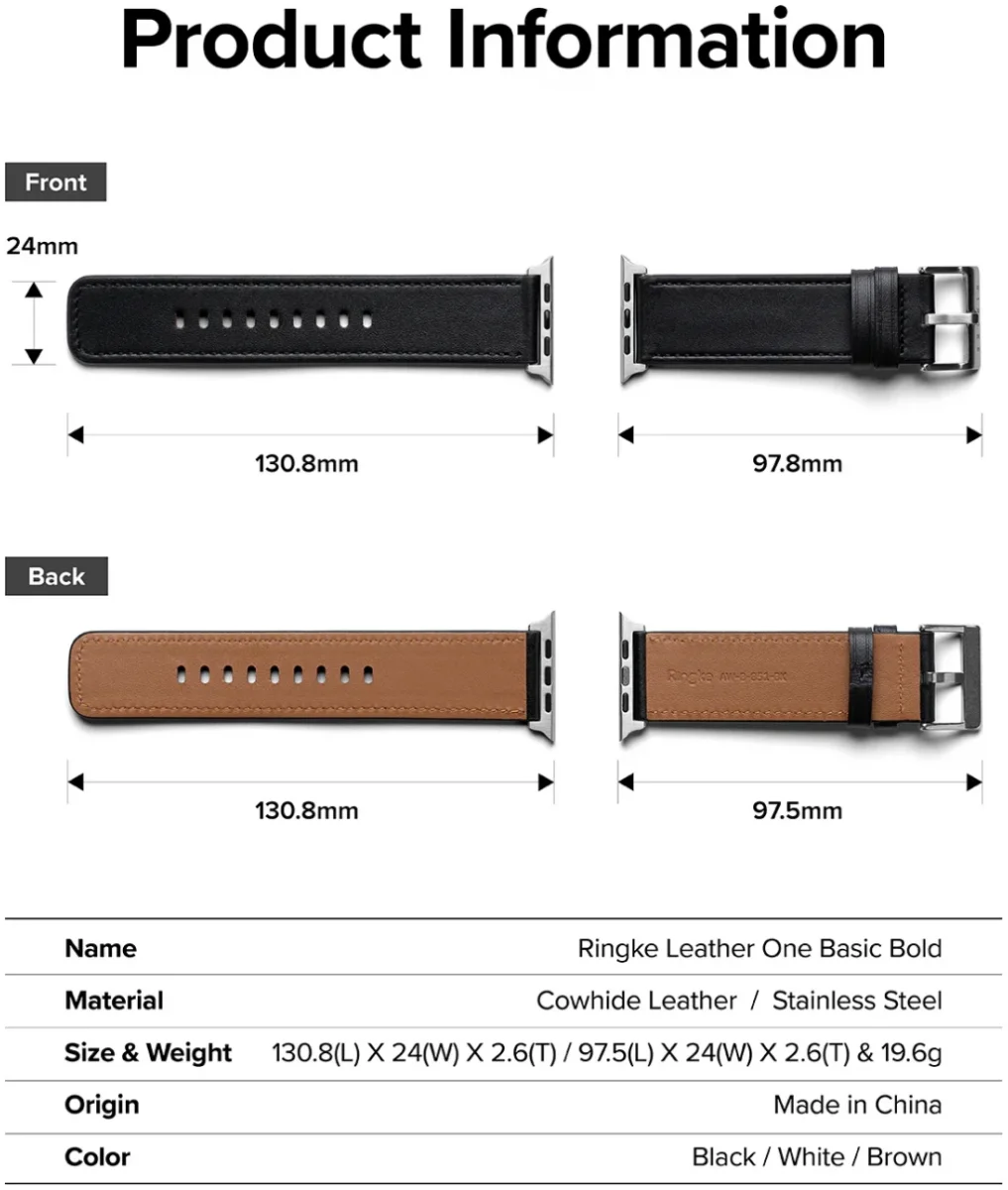 Ringe Leather Bold - Apple Watch 1-10/SE/Ultra Bandje - 49/46/45/44/42MM - Zwart afbeelding 8