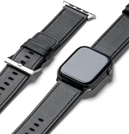 Ringe Leather Bold - Apple Watch 1-10/SE/Ultra Bandje - 49/46/45/44/42MM - Zwart