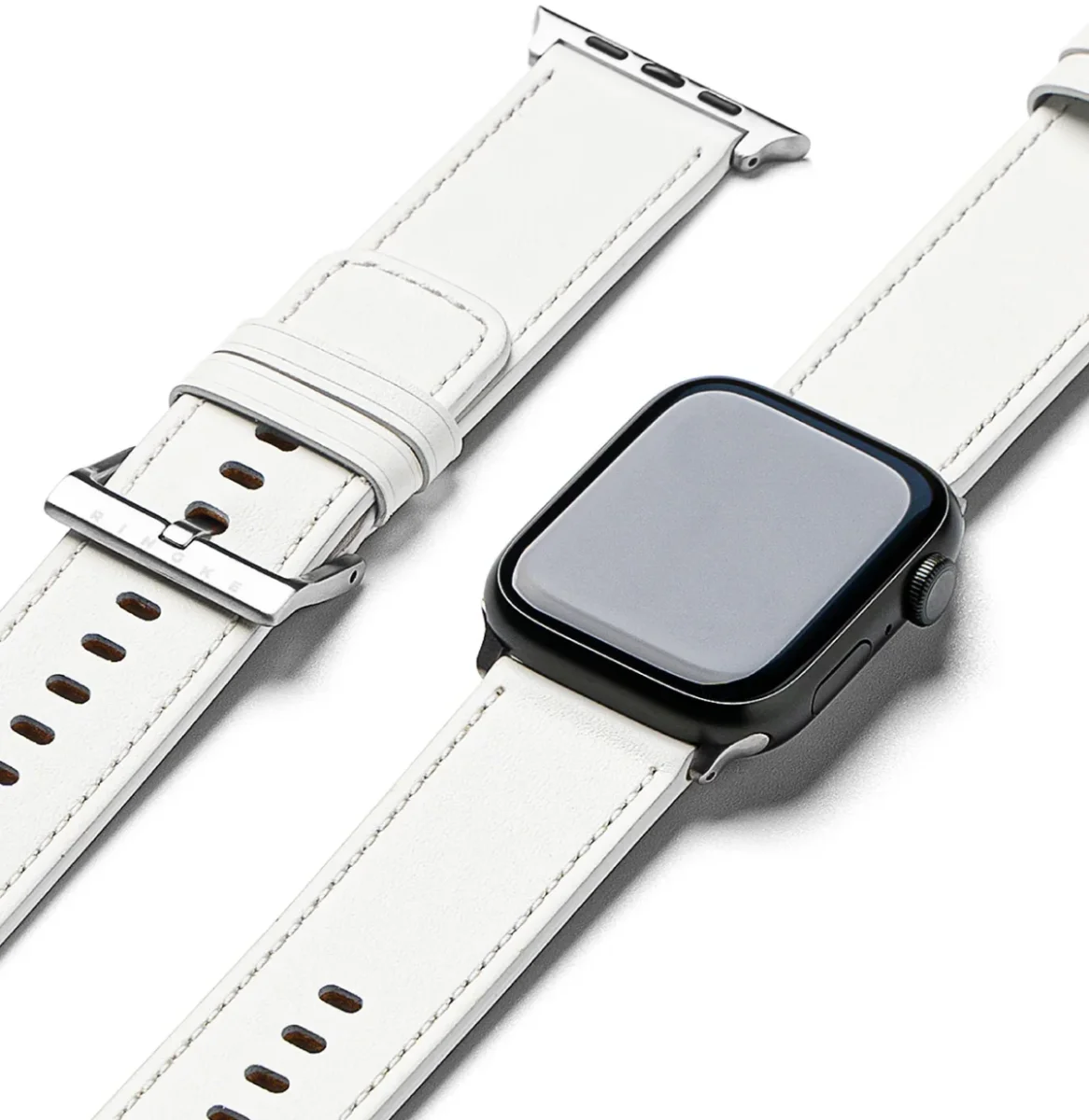 Ringe Leather Bold - Apple Watch 1-10/SE/Ultra Bandje - 49/46/45/44/42MM - Wit afbeelding 1