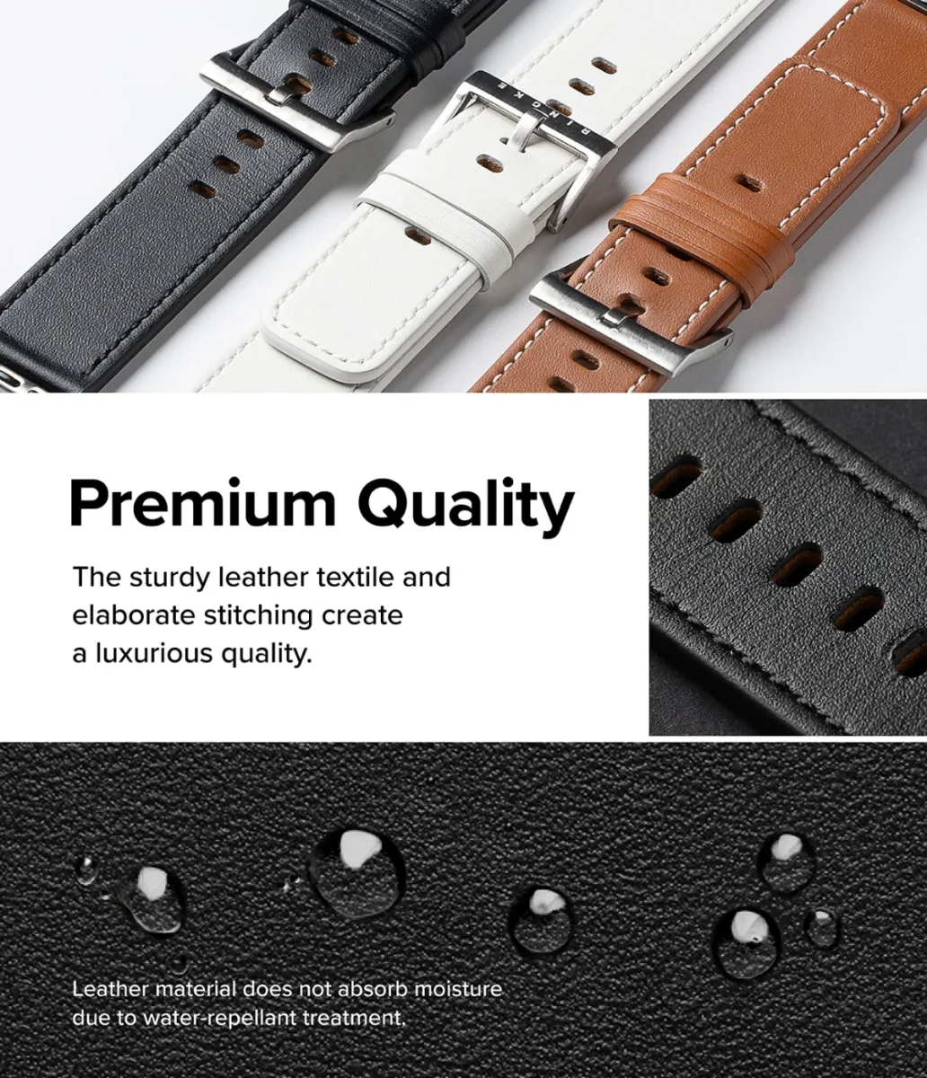 Ringe Leather Bold - Apple Watch 1-10/SE/Ultra Bandje - 49/46/45/44/42MM - Wit afbeelding 3