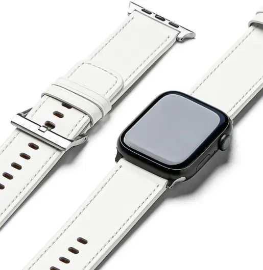 Ringe Leather Bold - Apple Watch 1-10/SE/Ultra Bandje - 49/46/45/44/42MM - Wit afbeelding 1