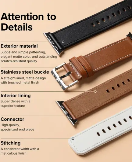 Ringe Leather Bold - Apple Watch 1-10/SE/Ultra Bandje - 49/46/45/44/42MM - Wit afbeelding 7